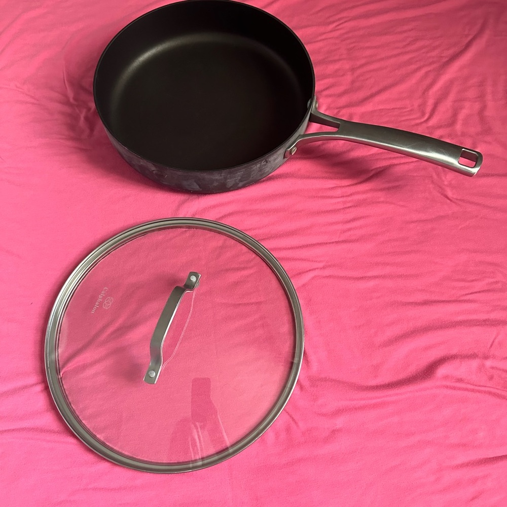 Calphalon Black Nonstick Sauté Pan with Glass Lid and Silver Handle